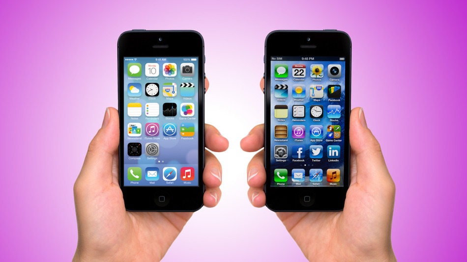 iOS 7 vs. iOS 6. Image: Mashable